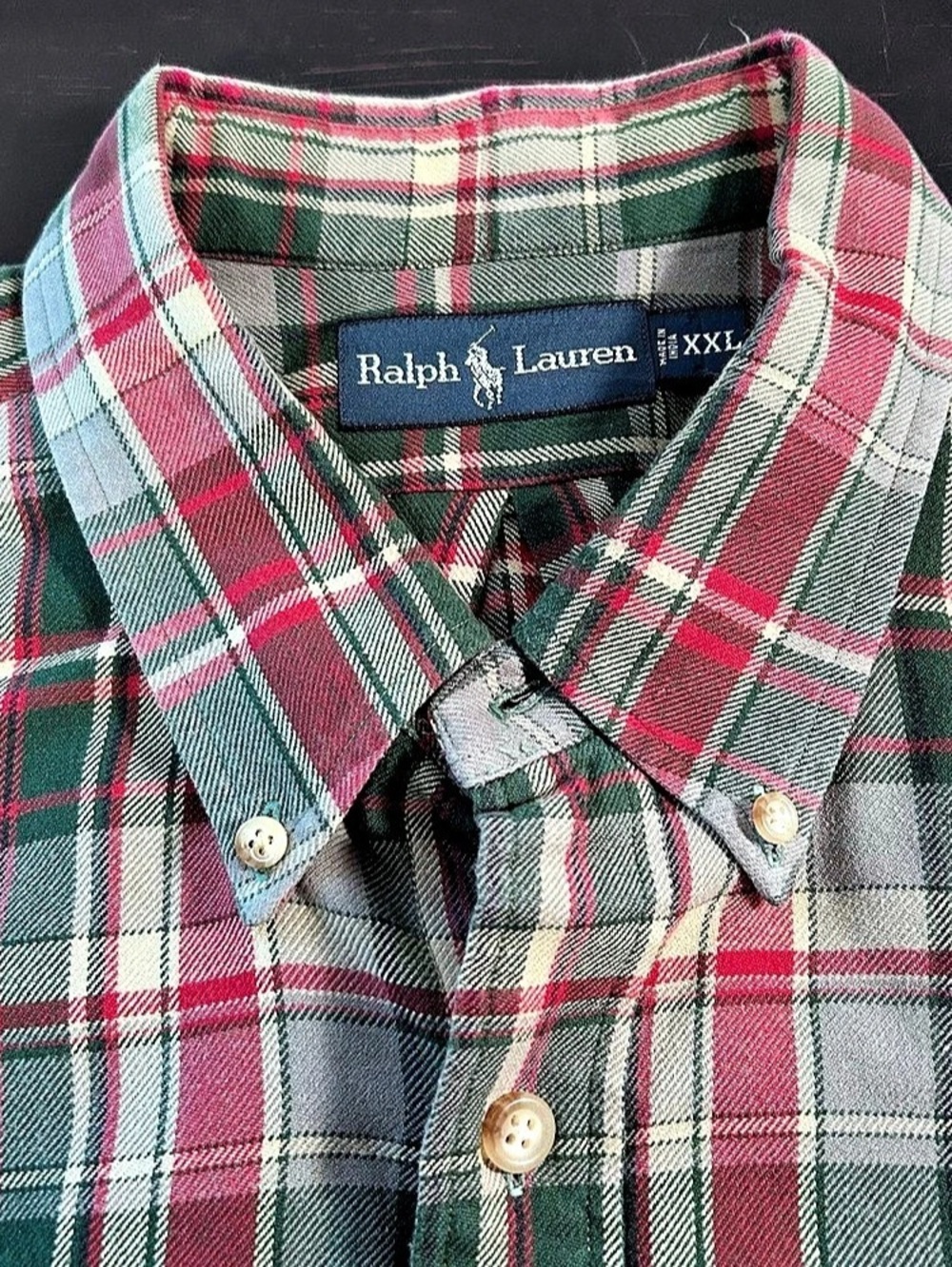 Ralph Lauren Button Down Shirt Mens 2XL Hunter Green Plaid LS Preppy  Heritage